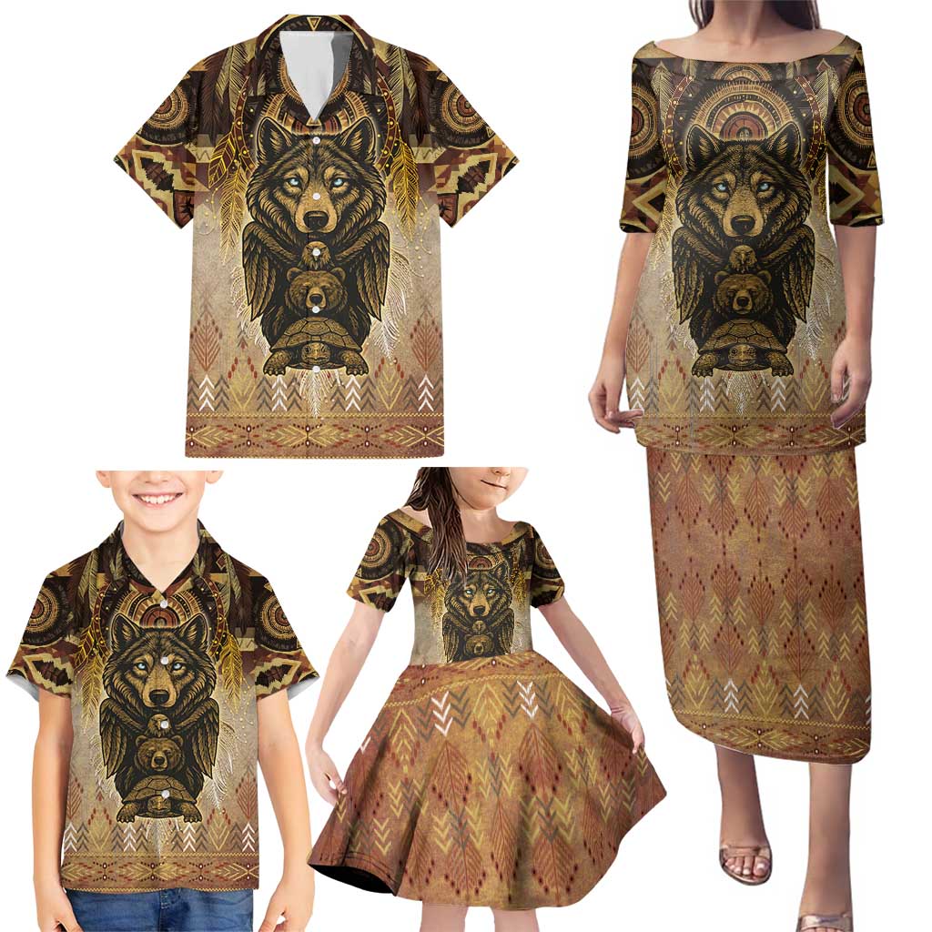 Native American Animal Spirit Family Matching Puletasi and Hawaiian Shirt