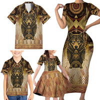 Native American Animal Spirit Family Matching Short Sleeve Bodycon Dress and Hawaiian Shirt