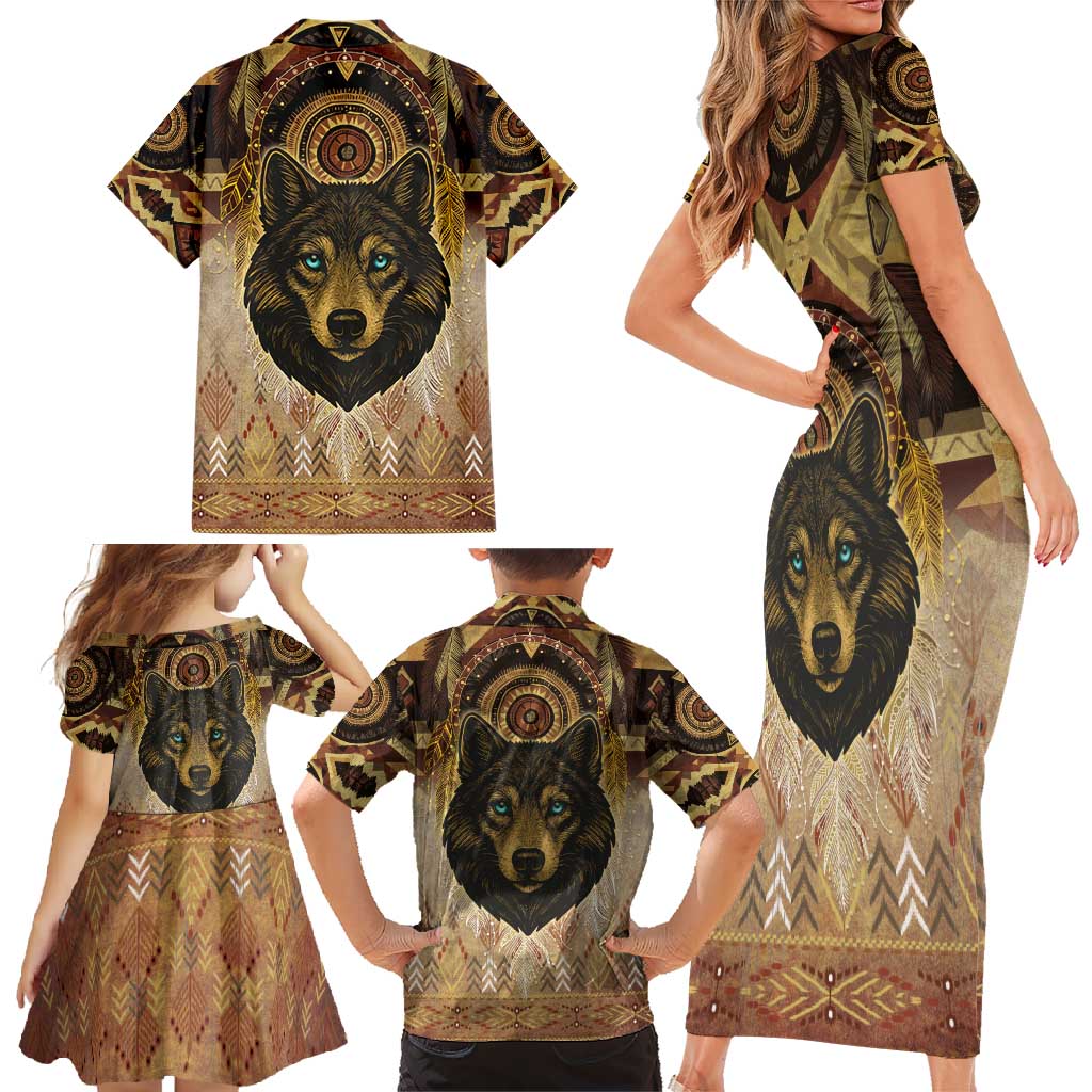 Native American Animal Spirit Family Matching Short Sleeve Bodycon Dress and Hawaiian Shirt