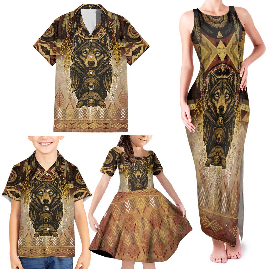 Native American Animal Spirit Family Matching Tank Maxi Dress and Hawaiian Shirt