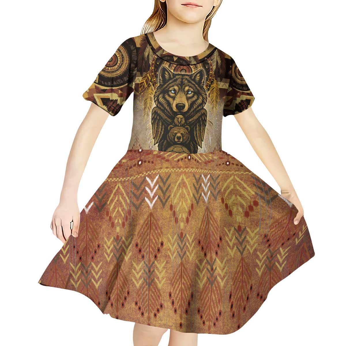 Native American Animal Spirit Kid Short Sleeve Dress