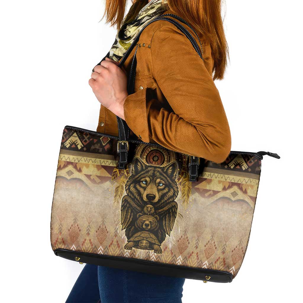 Native American Animal Spirit Leather Tote Bag