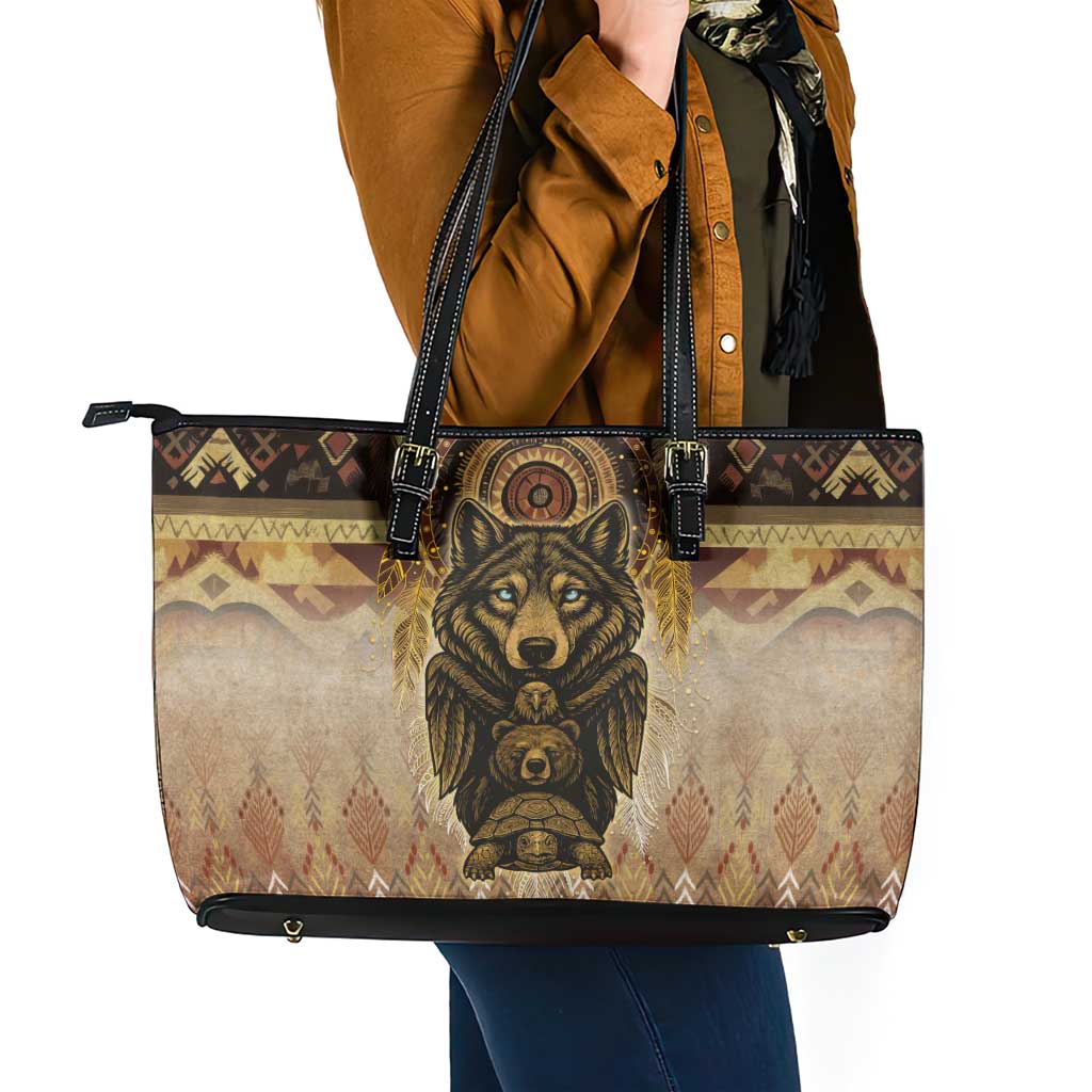 Native American Animal Spirit Leather Tote Bag