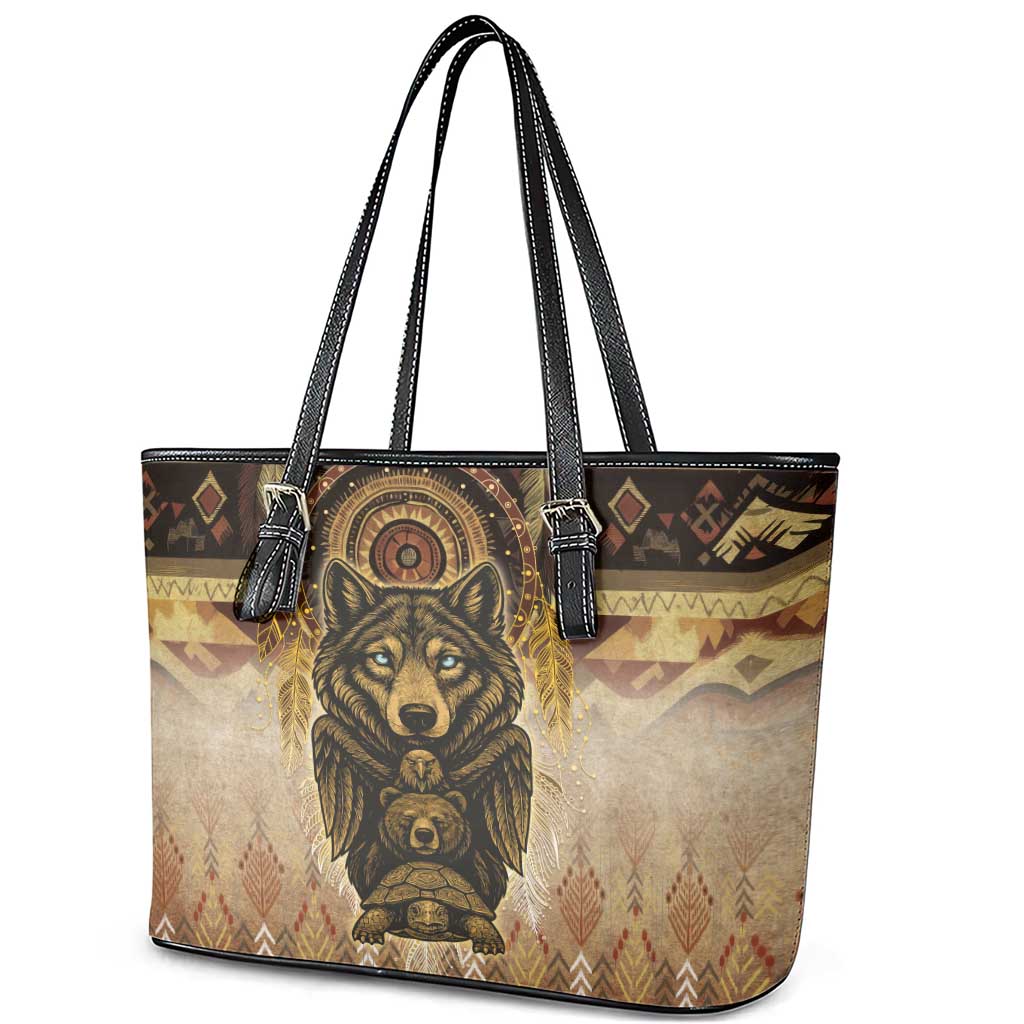 Native American Animal Spirit Leather Tote Bag