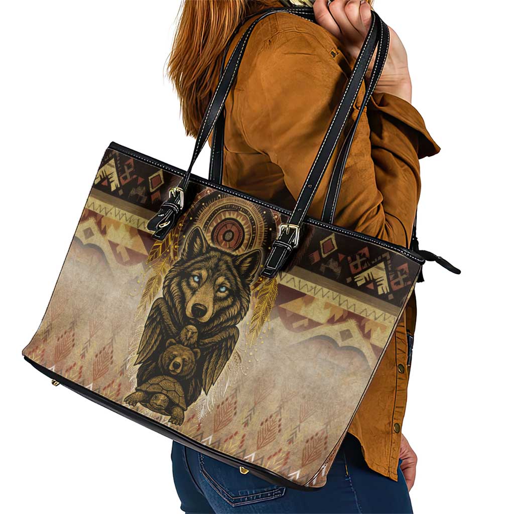 Native American Animal Spirit Leather Tote Bag