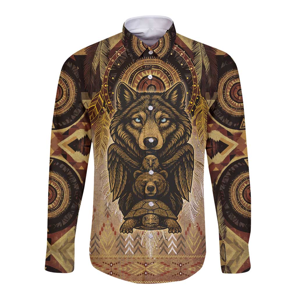 Native American Animal Spirit Long Sleeve Button Shirt