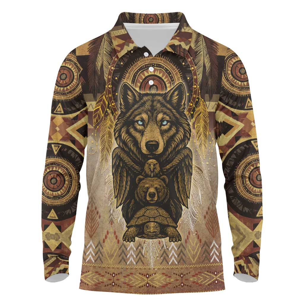 Native American Animal Spirit Long Sleeve Polo Shirt