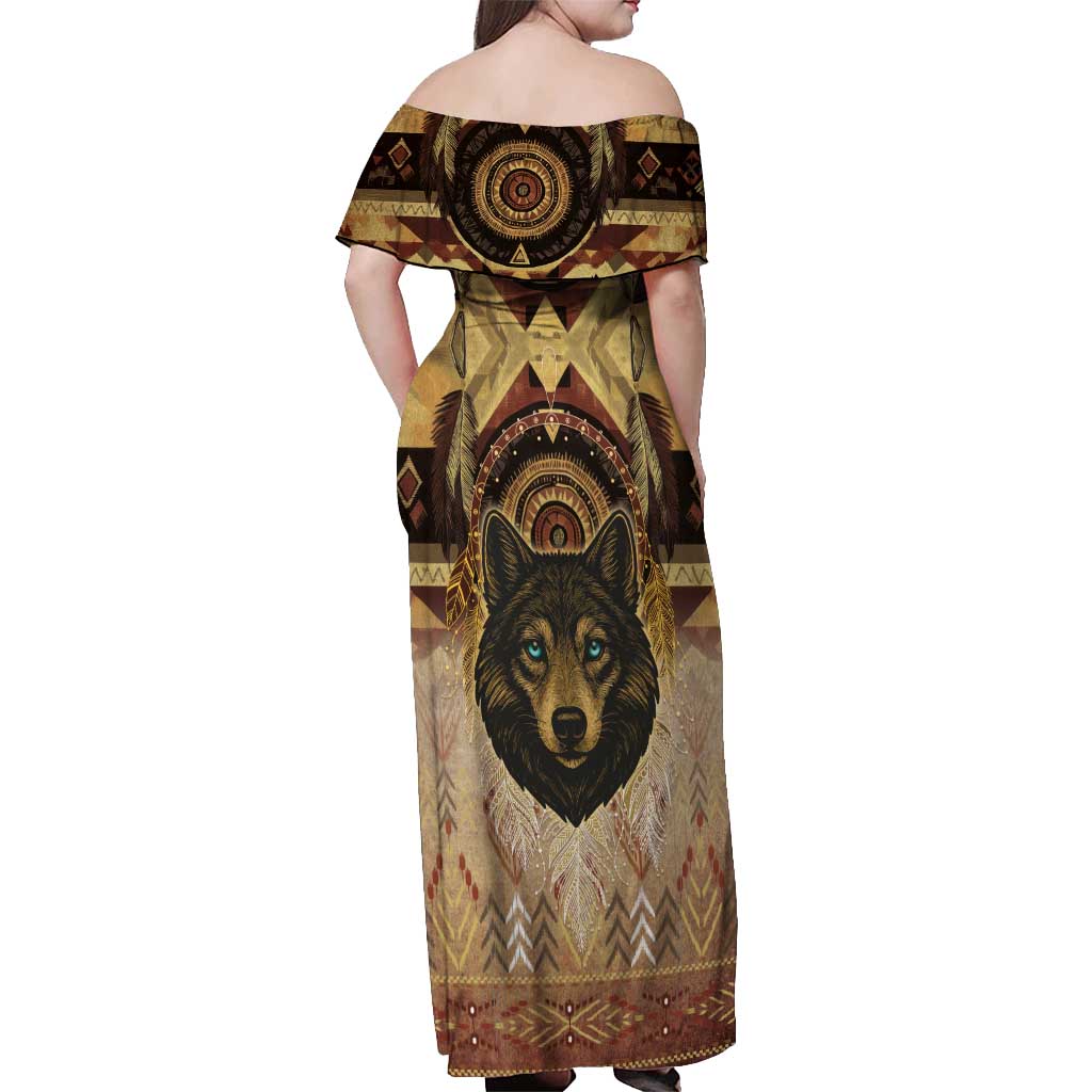Native American Animal Spirit Off Shoulder Maxi Dress