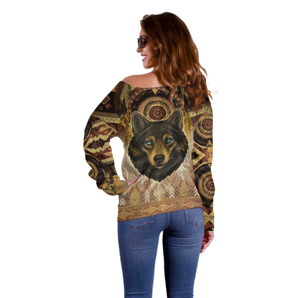 Native American Animal Spirit Off Shoulder Sweater