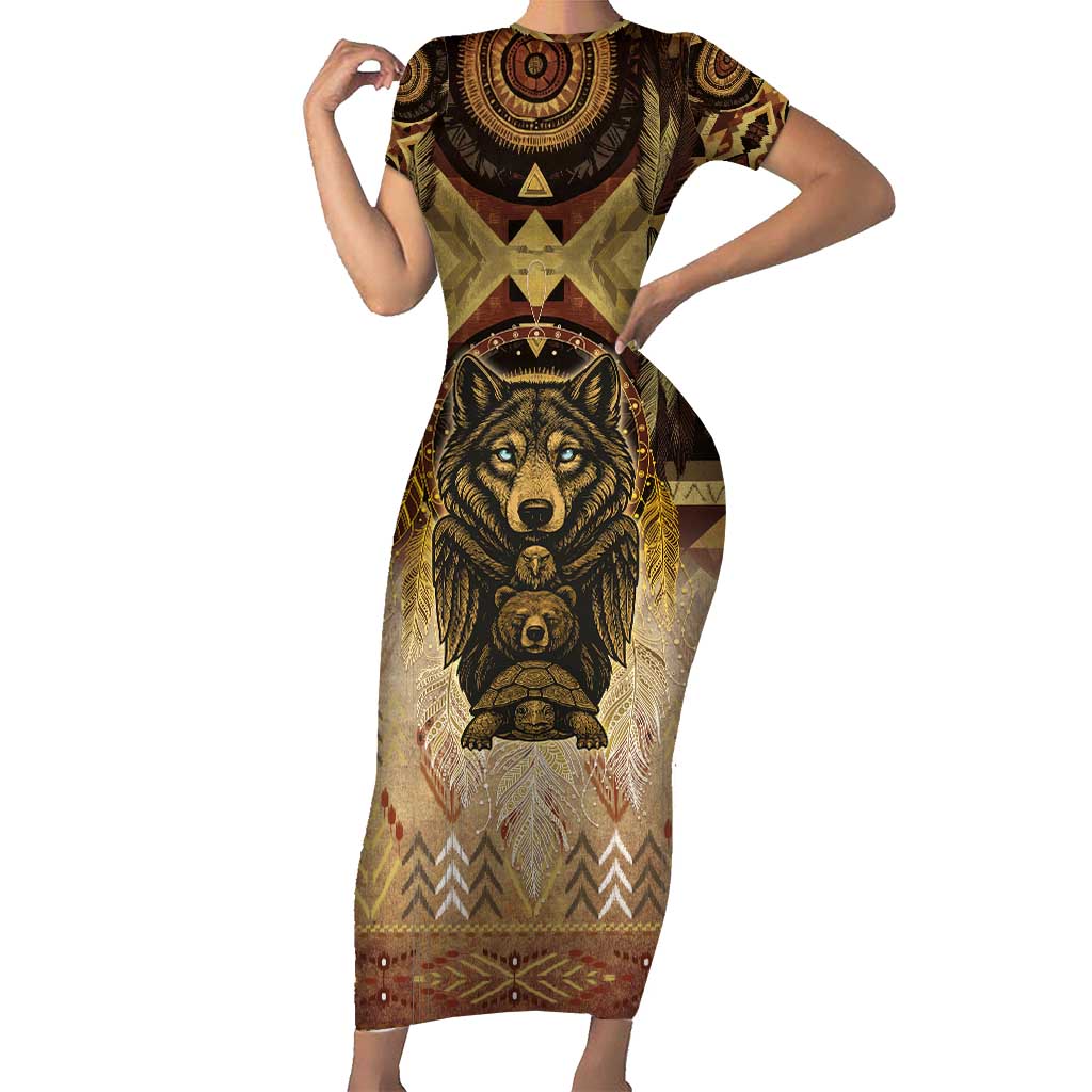 Native American Animal Spirit Short Sleeve Bodycon Dress