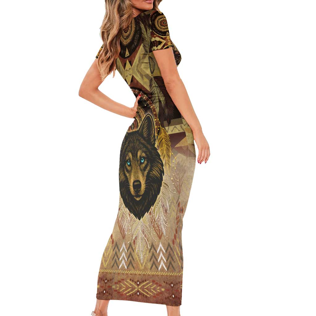 Native American Animal Spirit Short Sleeve Bodycon Dress