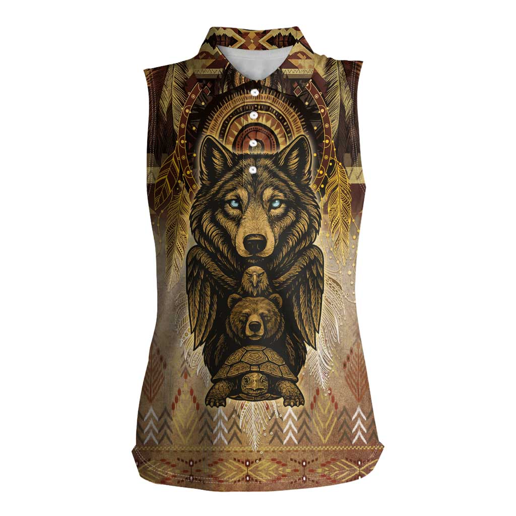 Native American Animal Spirit Women Sleeveless Polo Shirt