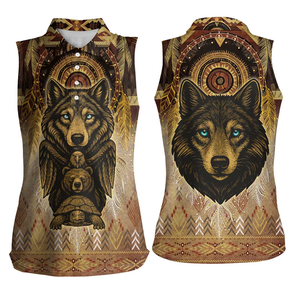 Native American Animal Spirit Women Sleeveless Polo Shirt