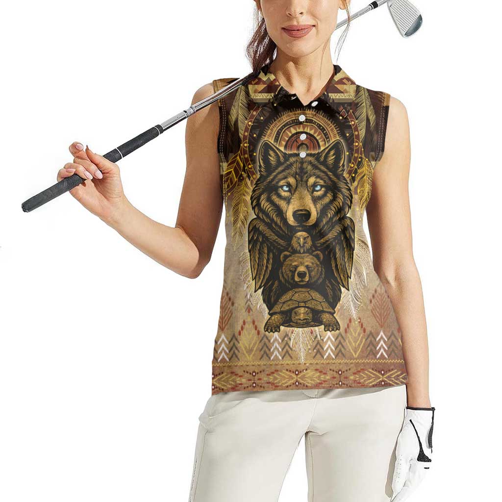 Native American Animal Spirit Women Sleeveless Polo Shirt