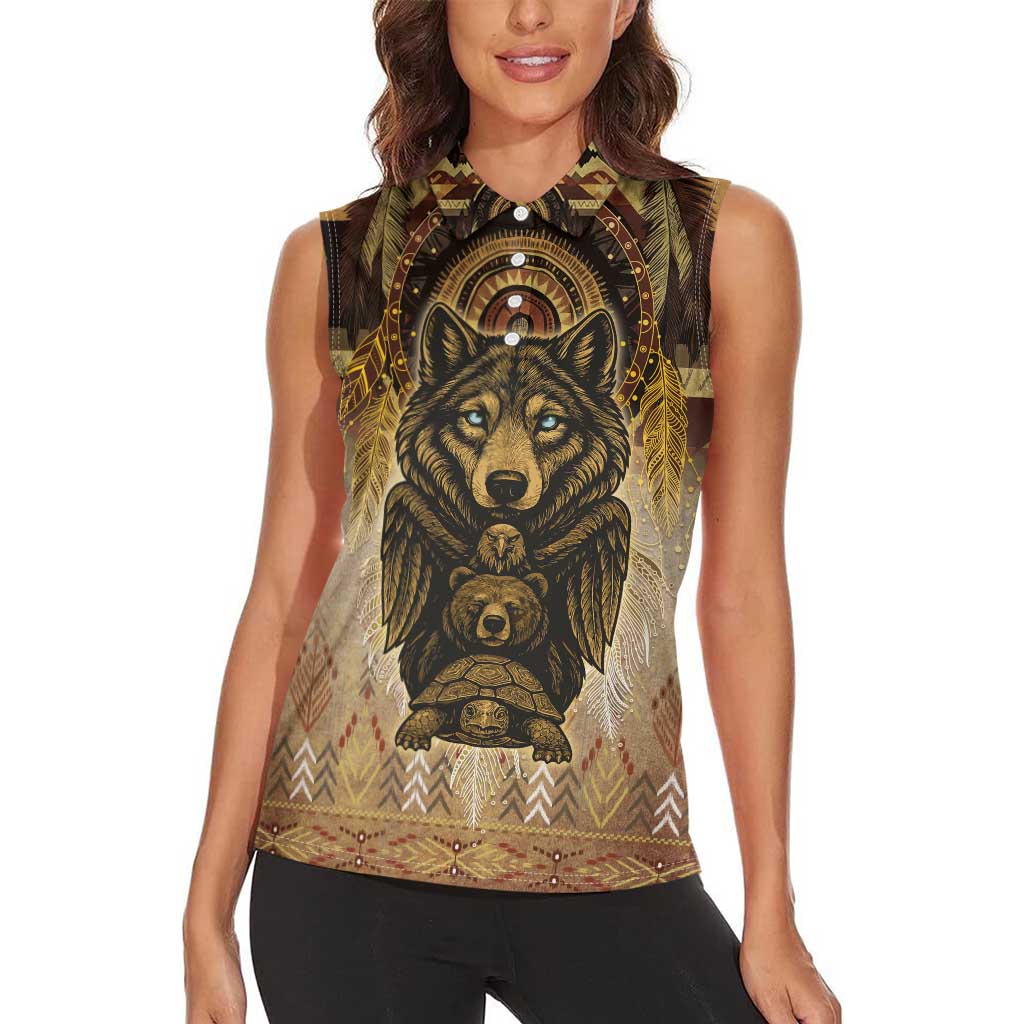 Native American Animal Spirit Women Sleeveless Polo Shirt