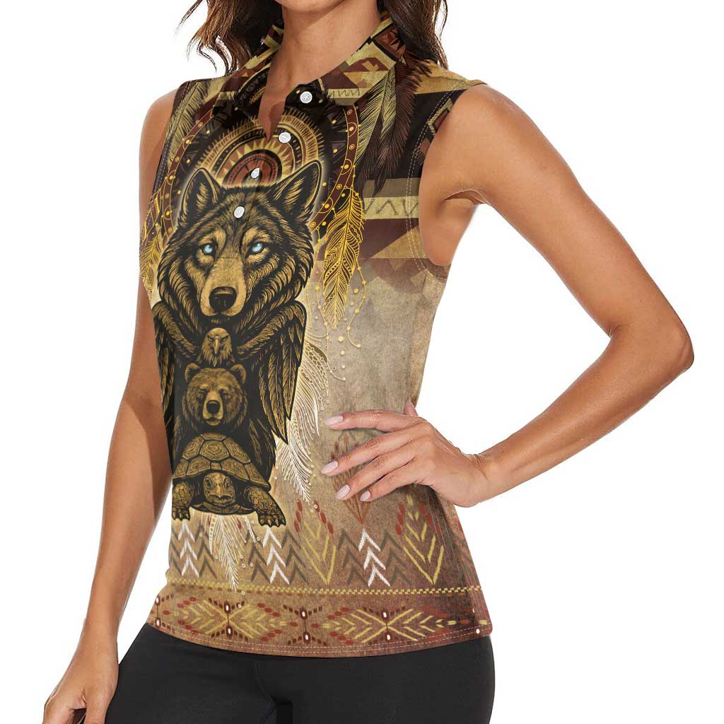 Native American Animal Spirit Women Sleeveless Polo Shirt