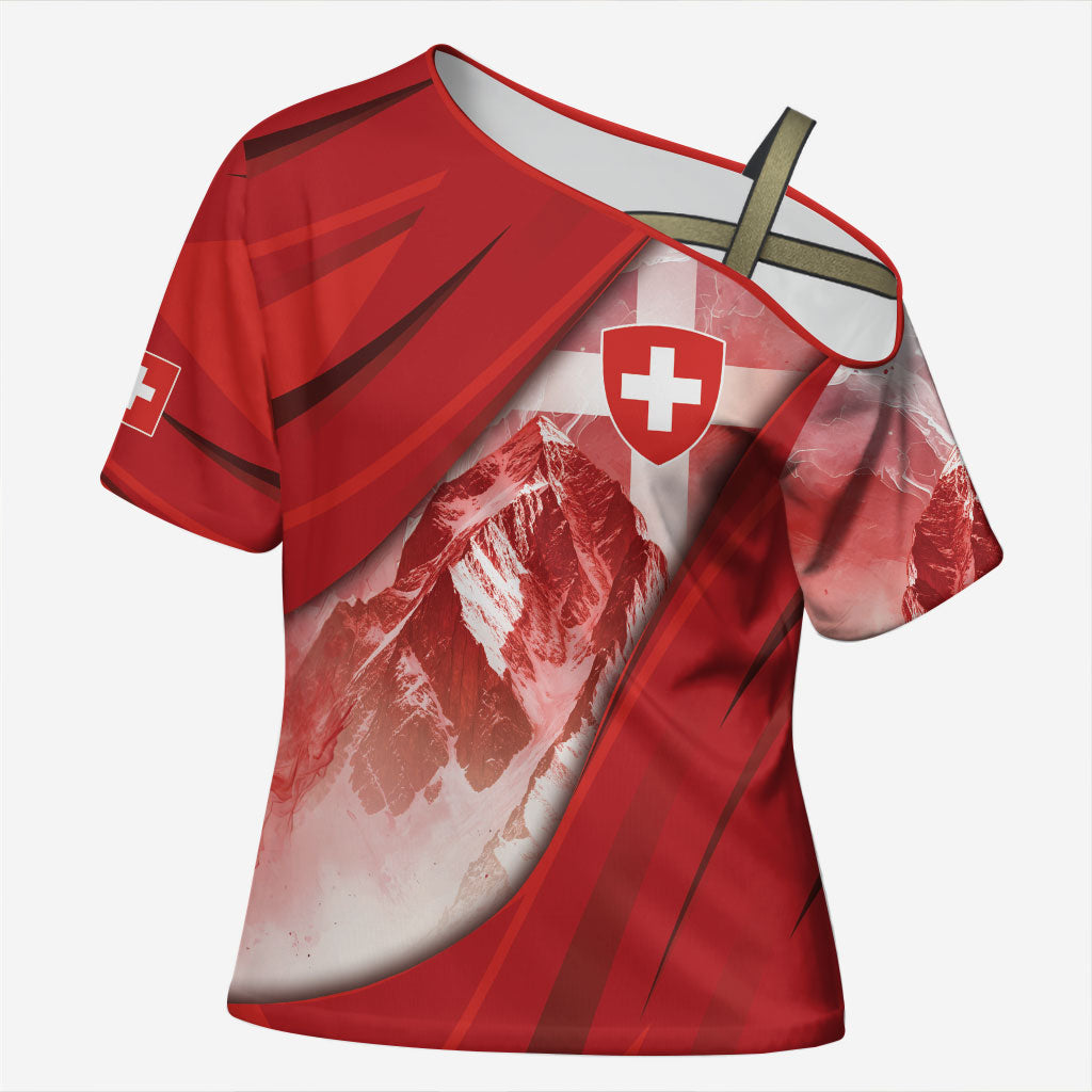 Custom Switzerland Football Cross Shoulder Shirt Matterhorn Snow Shield