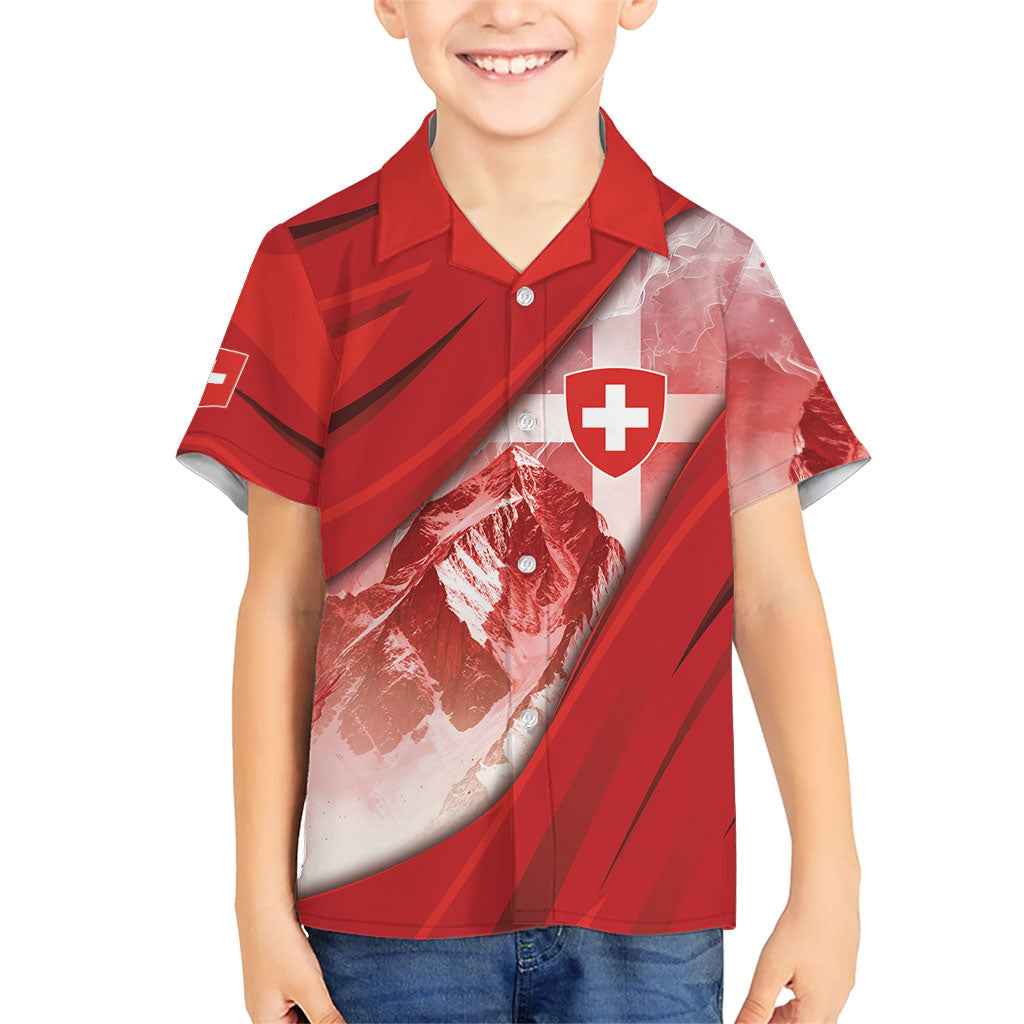 Custom Switzerland Football Hawaiian Shirt Matterhorn Snow Shield