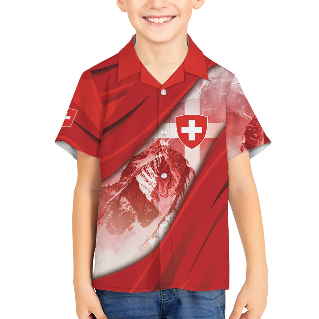 Custom Switzerland Football Kid Hawaiian Shirt Matterhorn Snow Shield