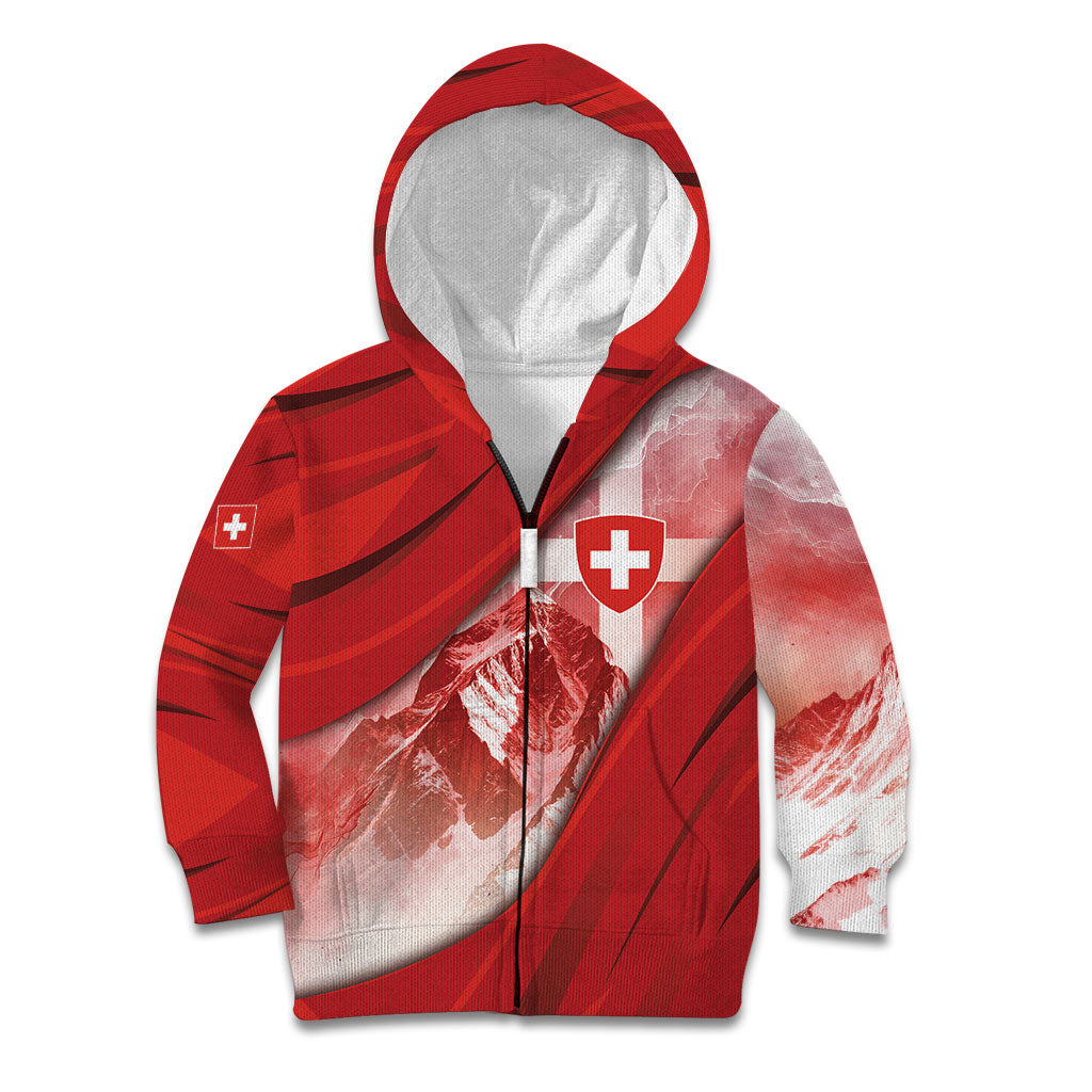 Custom Switzerland Football Kid Hoodie Matterhorn Snow Shield