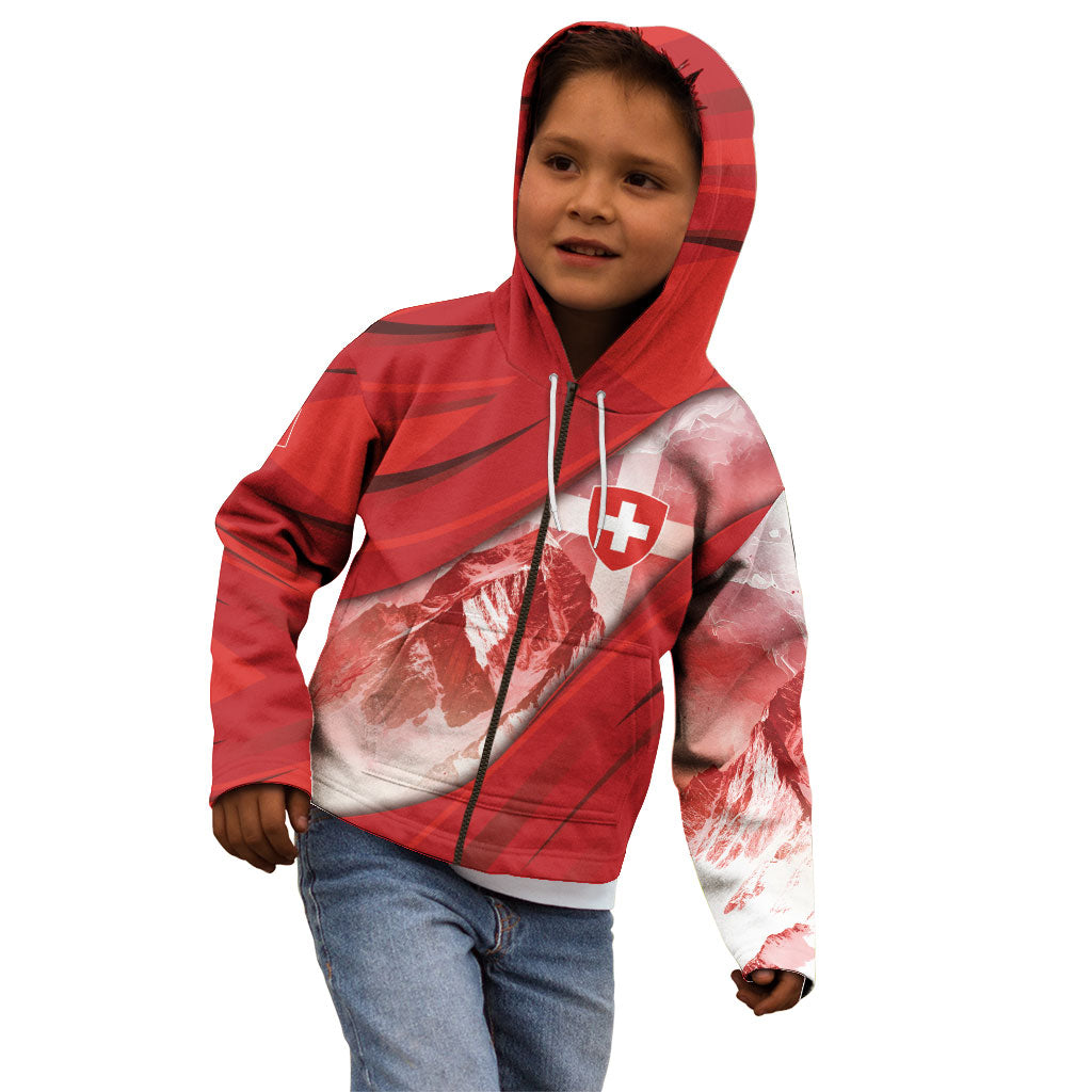 Custom Switzerland Football Kid Hoodie Matterhorn Snow Shield