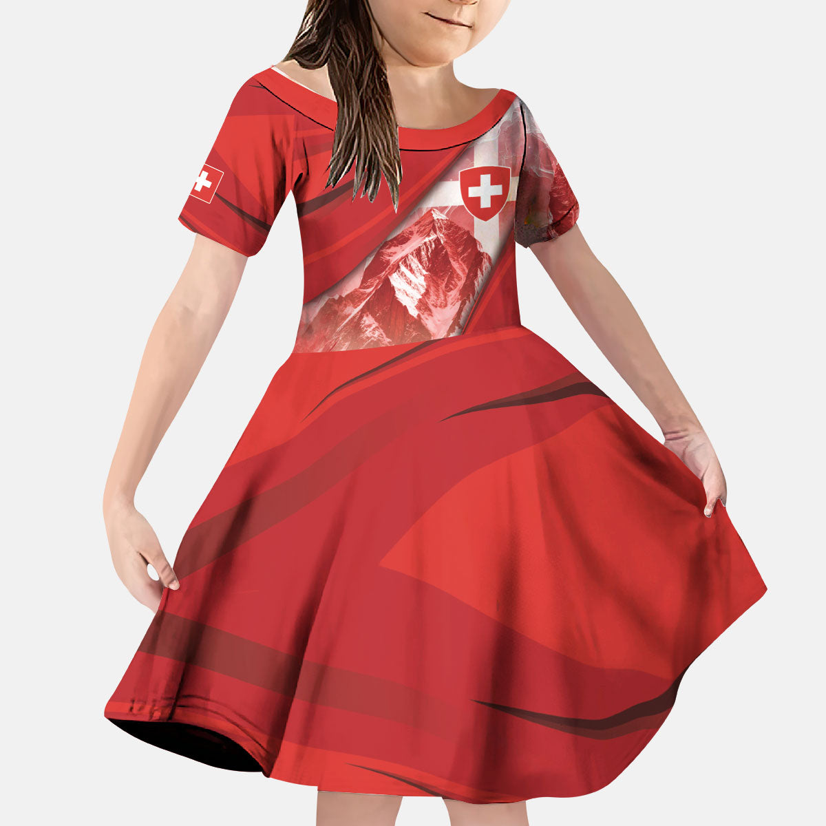 Custom Switzerland Football Kid Short Sleeve Dress Matterhorn Snow Shield