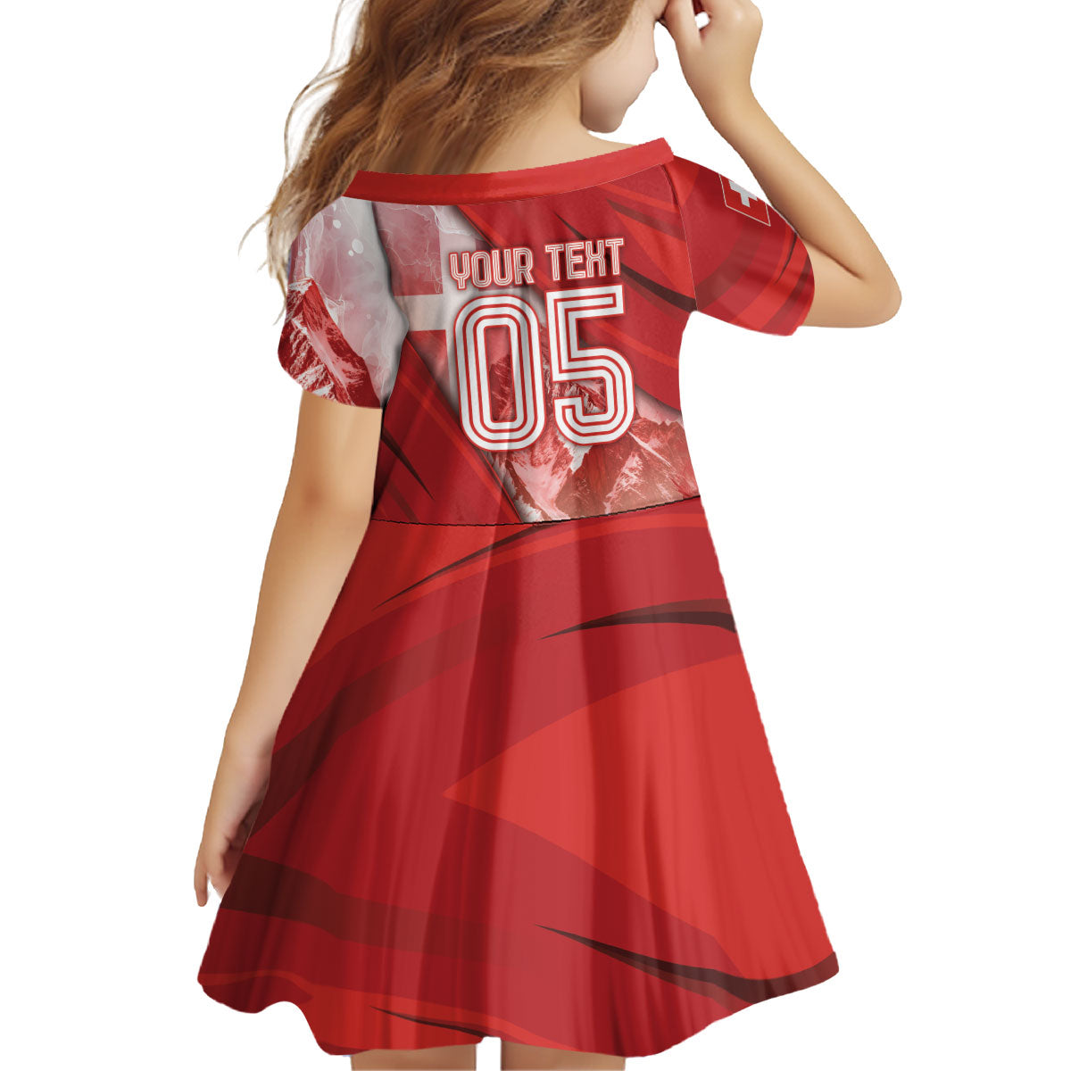 Custom Switzerland Football Kid Short Sleeve Dress Matterhorn Snow Shield