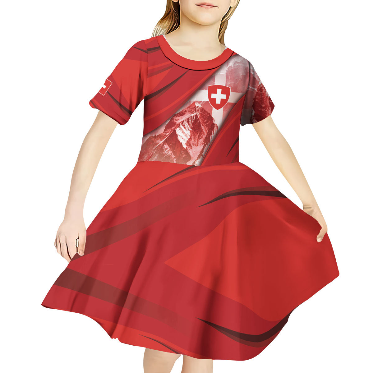 Custom Switzerland Football Kid Short Sleeve Dress Matterhorn Snow Shield