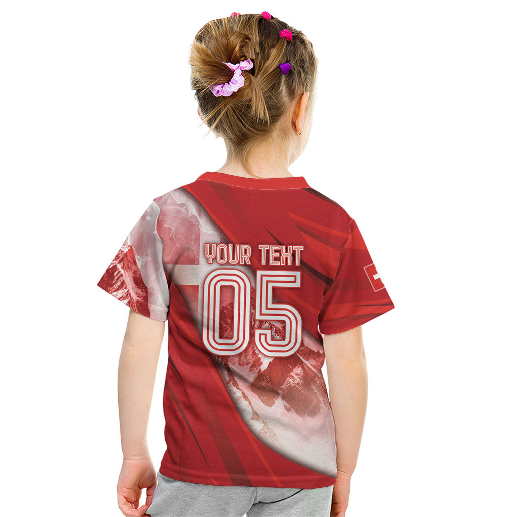 Custom Switzerland Football Kid T Shirt Matterhorn Snow Shield