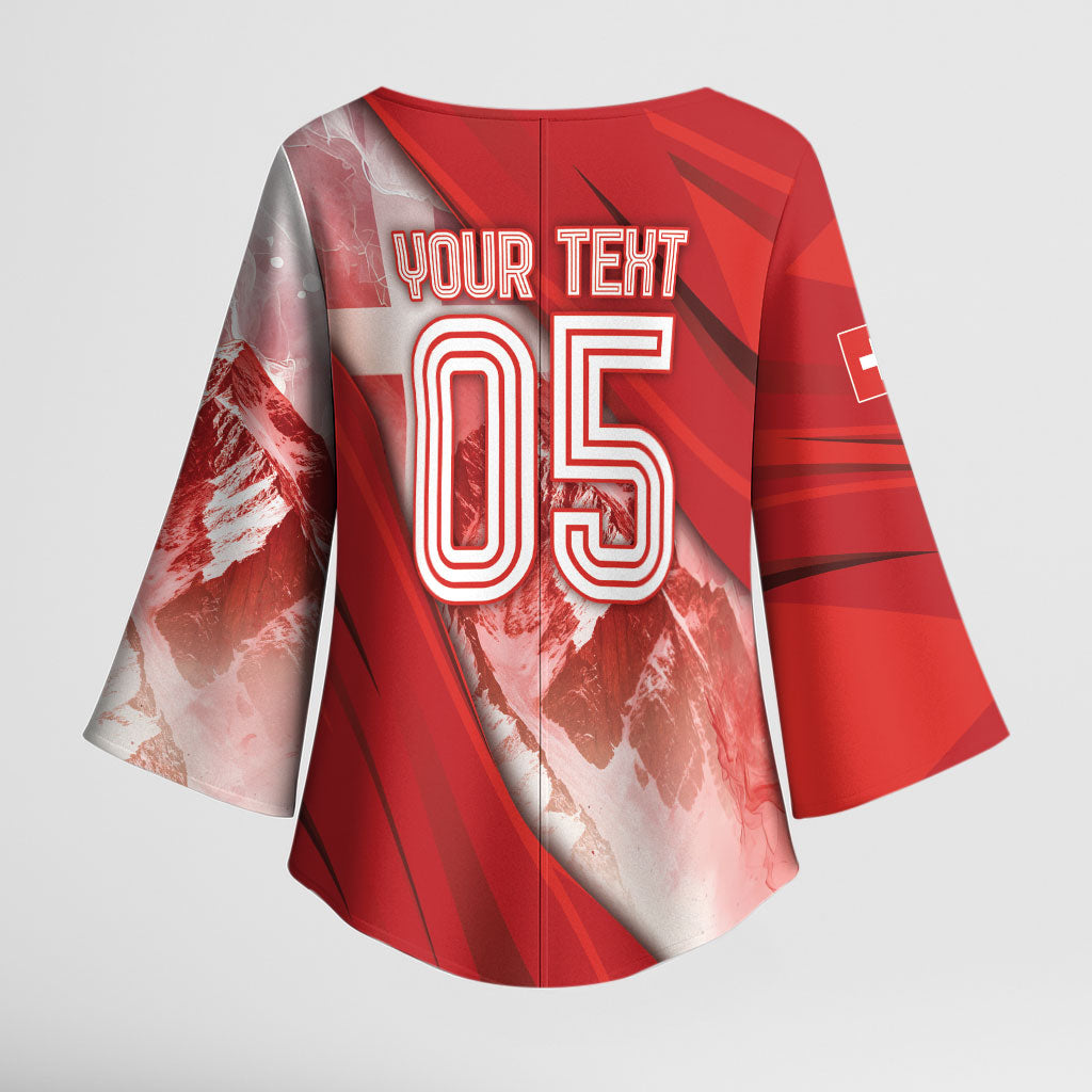 Custom Switzerland Football Kimono Sleeve Blouse Matterhorn Snow Shield