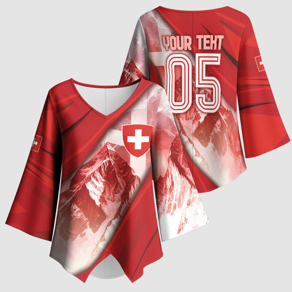 Custom Switzerland Football Kimono Sleeve Blouse Matterhorn Snow Shield