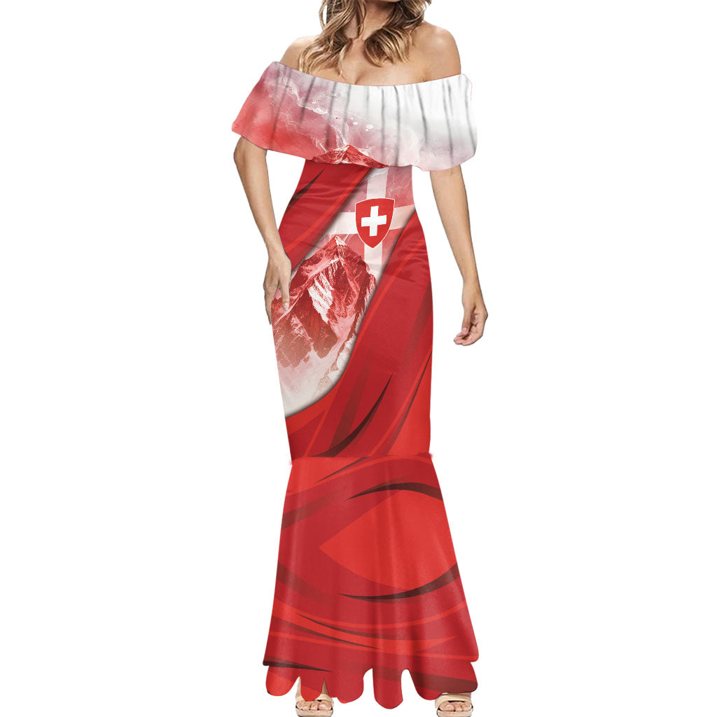 Custom Switzerland Football Mermaid Dress Matterhorn Snow Shield
