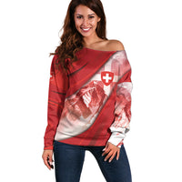 Custom Switzerland Football Off Shoulder Sweater Matterhorn Snow Shield