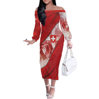 Custom Switzerland Football Off The Shoulder Long Sleeve Dress Matterhorn Snow Shield