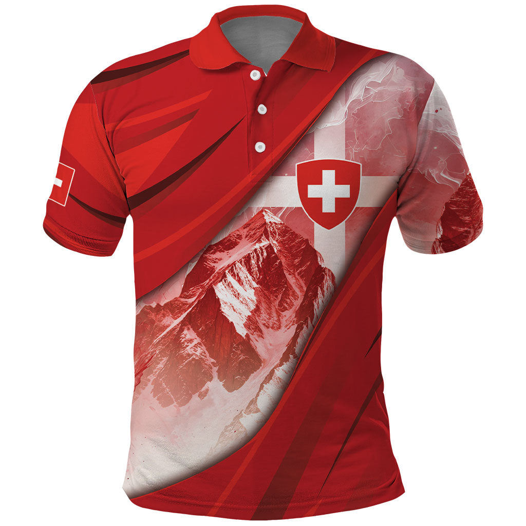 Custom Switzerland Football Polo Shirt Matterhorn Snow Shield