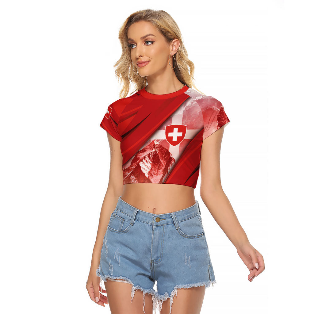 Custom Switzerland Football Raglan Cropped T Shirt Matterhorn Snow Shield