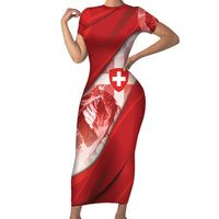 Custom Switzerland Football Short Sleeve Bodycon Dress Matterhorn Snow Shield