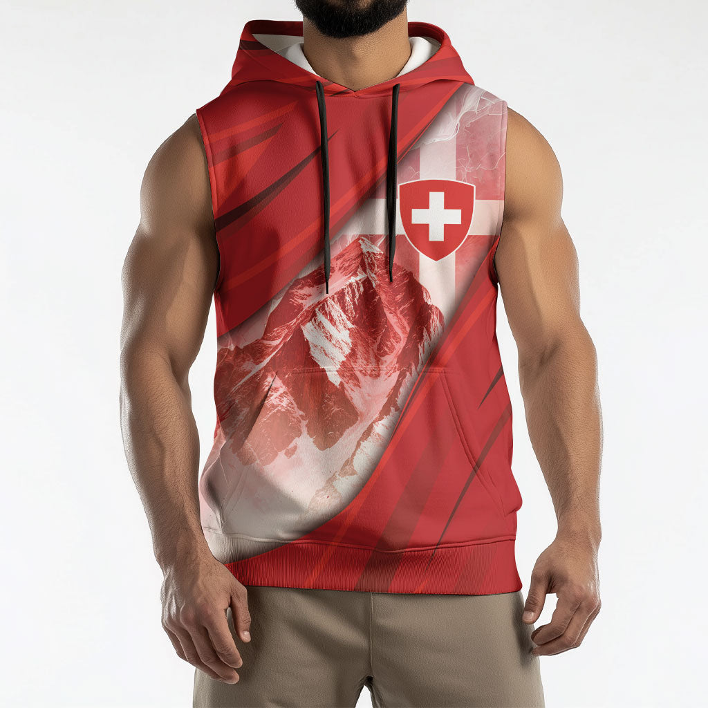 Custom Switzerland Football Sleeveless Hoodie Matterhorn Snow Shield