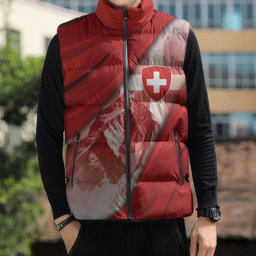 Custom Switzerland Football Sleeveless Puffer Jacket Matterhorn Snow Shield