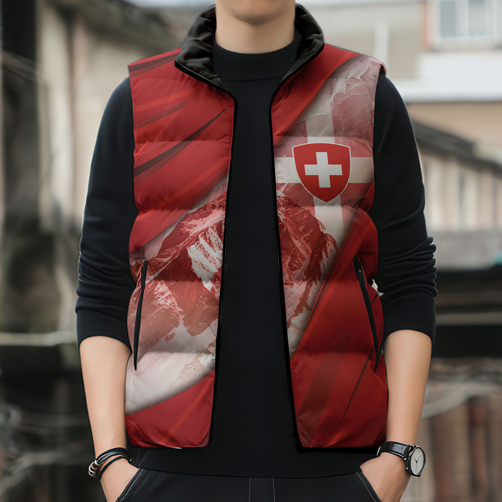 Custom Switzerland Football Sleeveless Puffer Jacket Matterhorn Snow Shield