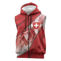 Custom Switzerland Football Sleeveless Zip Hoodie Matterhorn Snow Shield