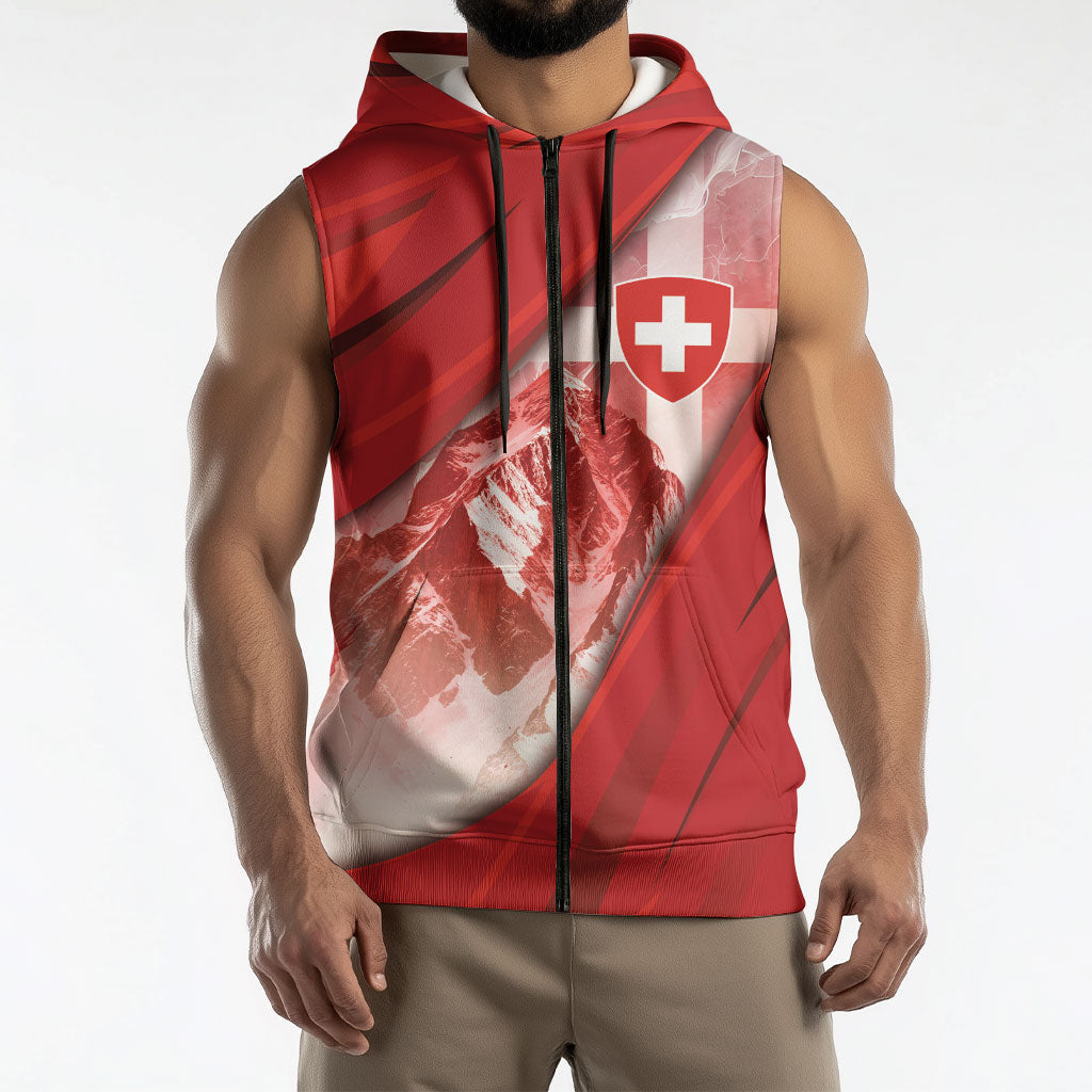Custom Switzerland Football Sleeveless Zip Hoodie Matterhorn Snow Shield