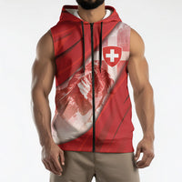 Custom Switzerland Football Sleeveless Zip Hoodie Matterhorn Snow Shield