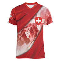 Custom Switzerland Football Women V-Neck T-Shirt Matterhorn Snow Shield