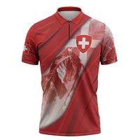 Custom Switzerland Football Zipper Polo Shirt Matterhorn Snow Shield