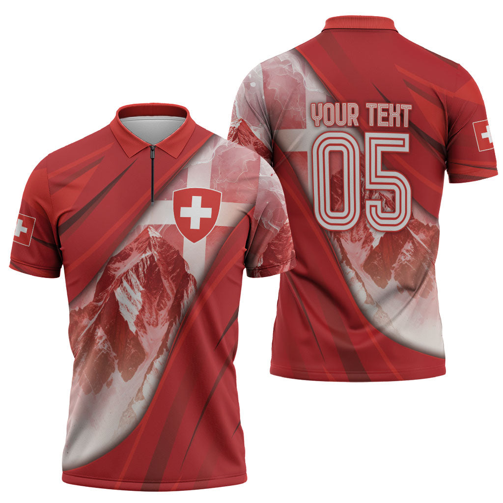 Custom Switzerland Football Zipper Polo Shirt Matterhorn Snow Shield