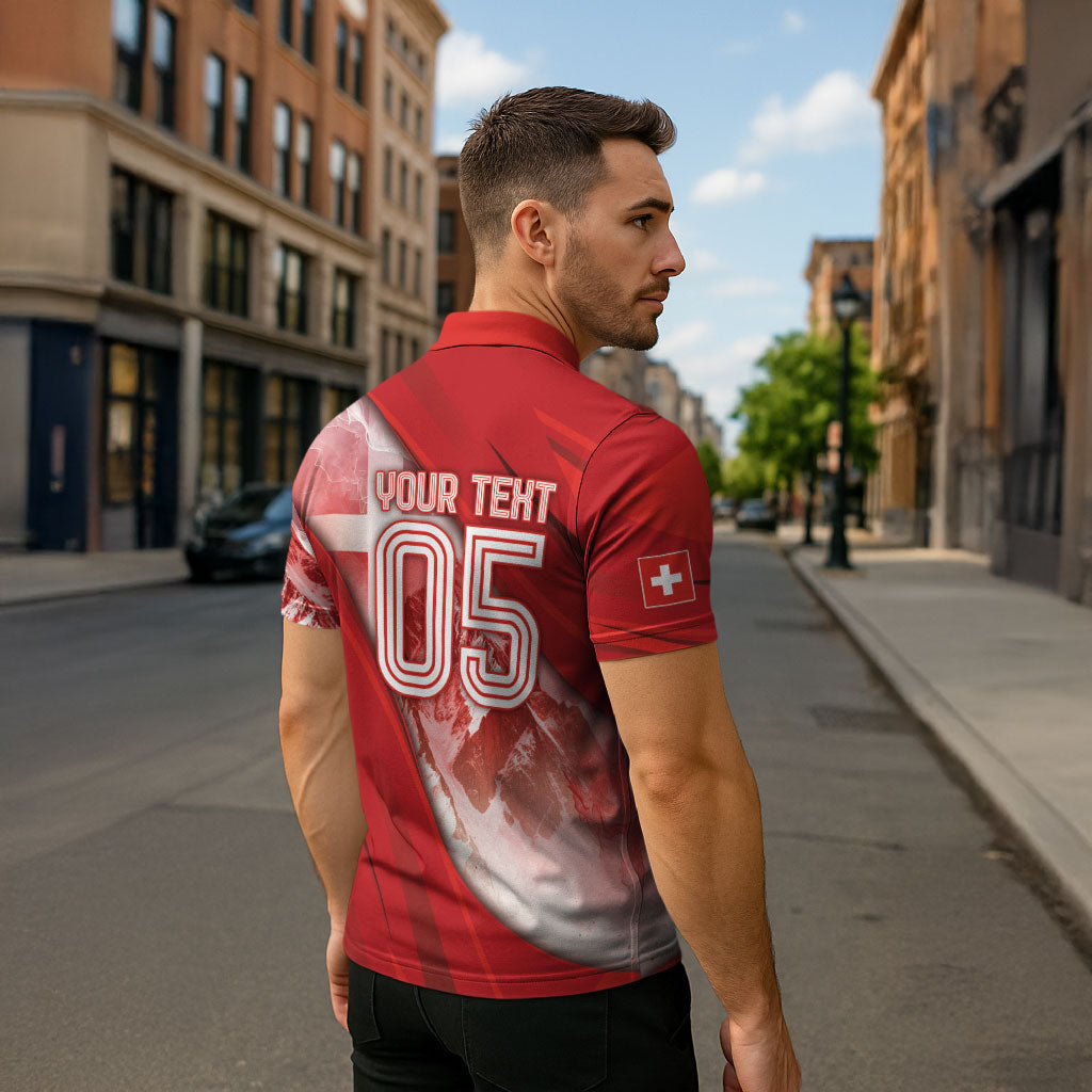 Custom Switzerland Football Zipper Polo Shirt Matterhorn Snow Shield