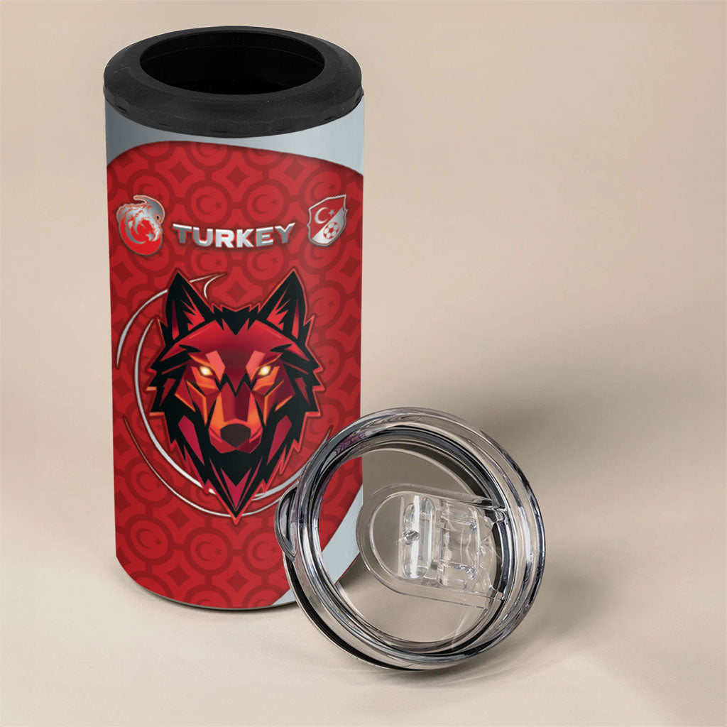 Custom Turkey Football 4 in 1 Can Cooler Tumbler Asena Wolf Crest Unique Style