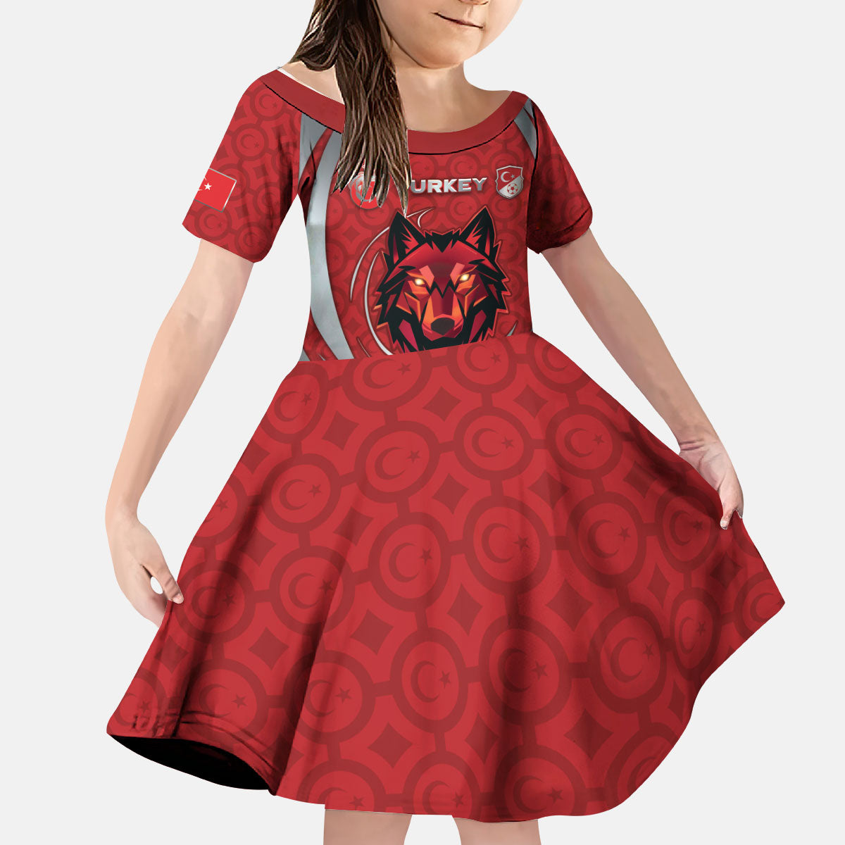 Custom Turkey Football Kid Short Sleeve Dress Asena Wolf Crest Unique Style