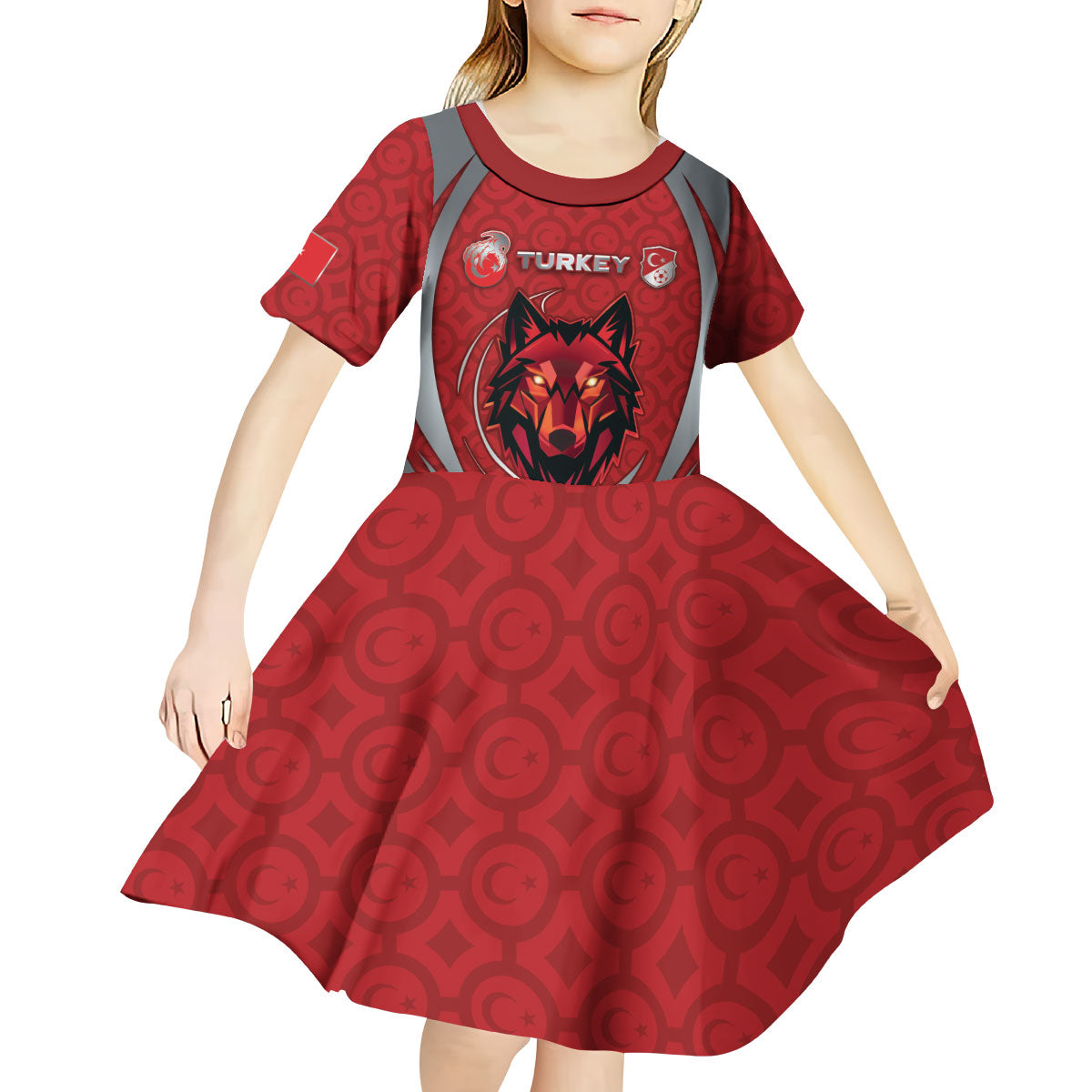 Custom Turkey Football Kid Short Sleeve Dress Asena Wolf Crest Unique Style